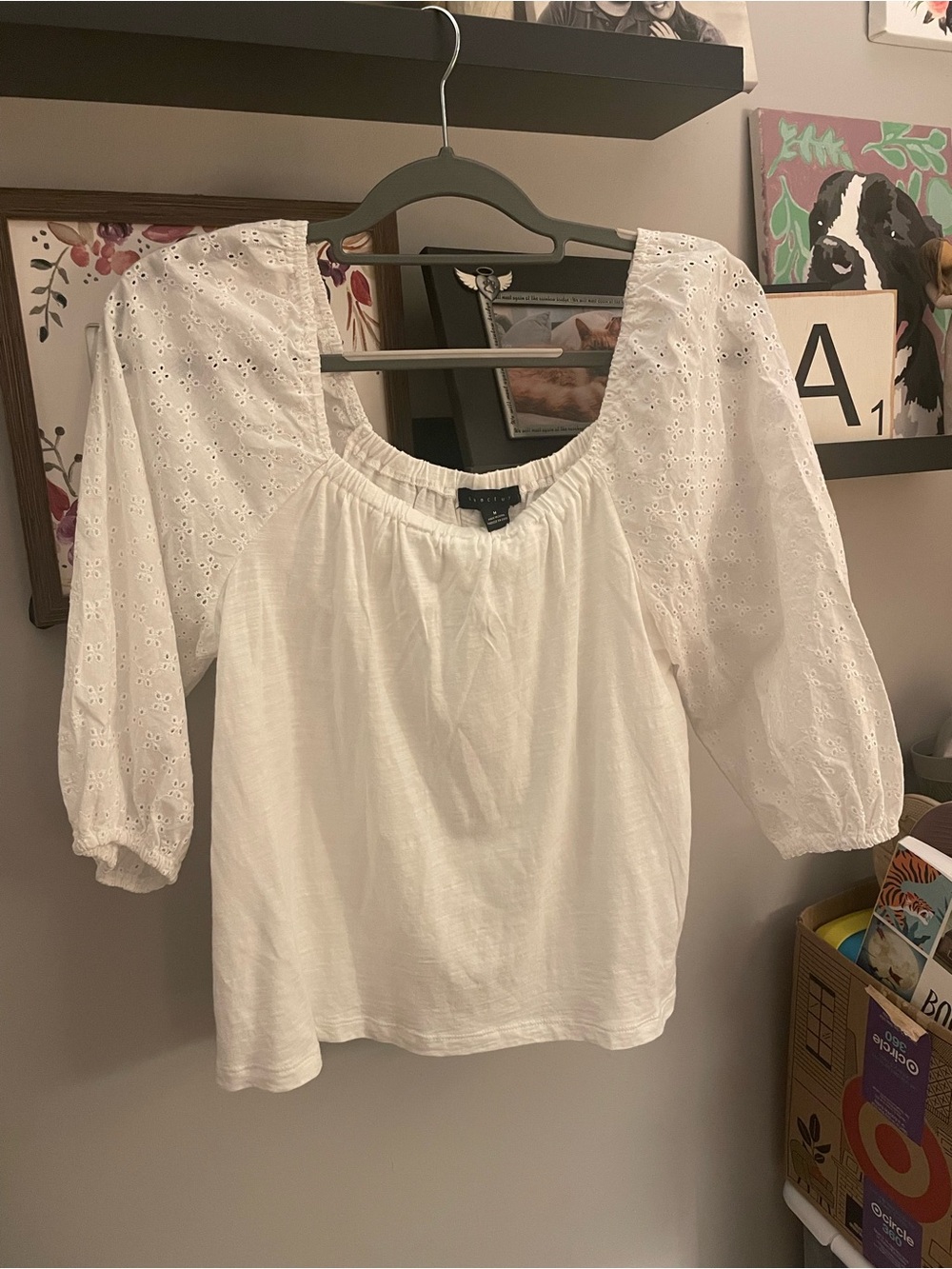 Sanctuary White Eyelet Puff Sleeve Peasant Blouse